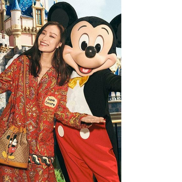 GUCCI GG Disney X Mickey Mouse Print Bucket Leather Tan Brown Italy Bag Mini NEW - Picture 7 of 16